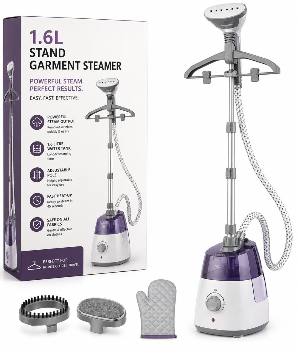 1.6L Stand Garment Steamer – Upright Clothes Steamer with Adjustable Pole