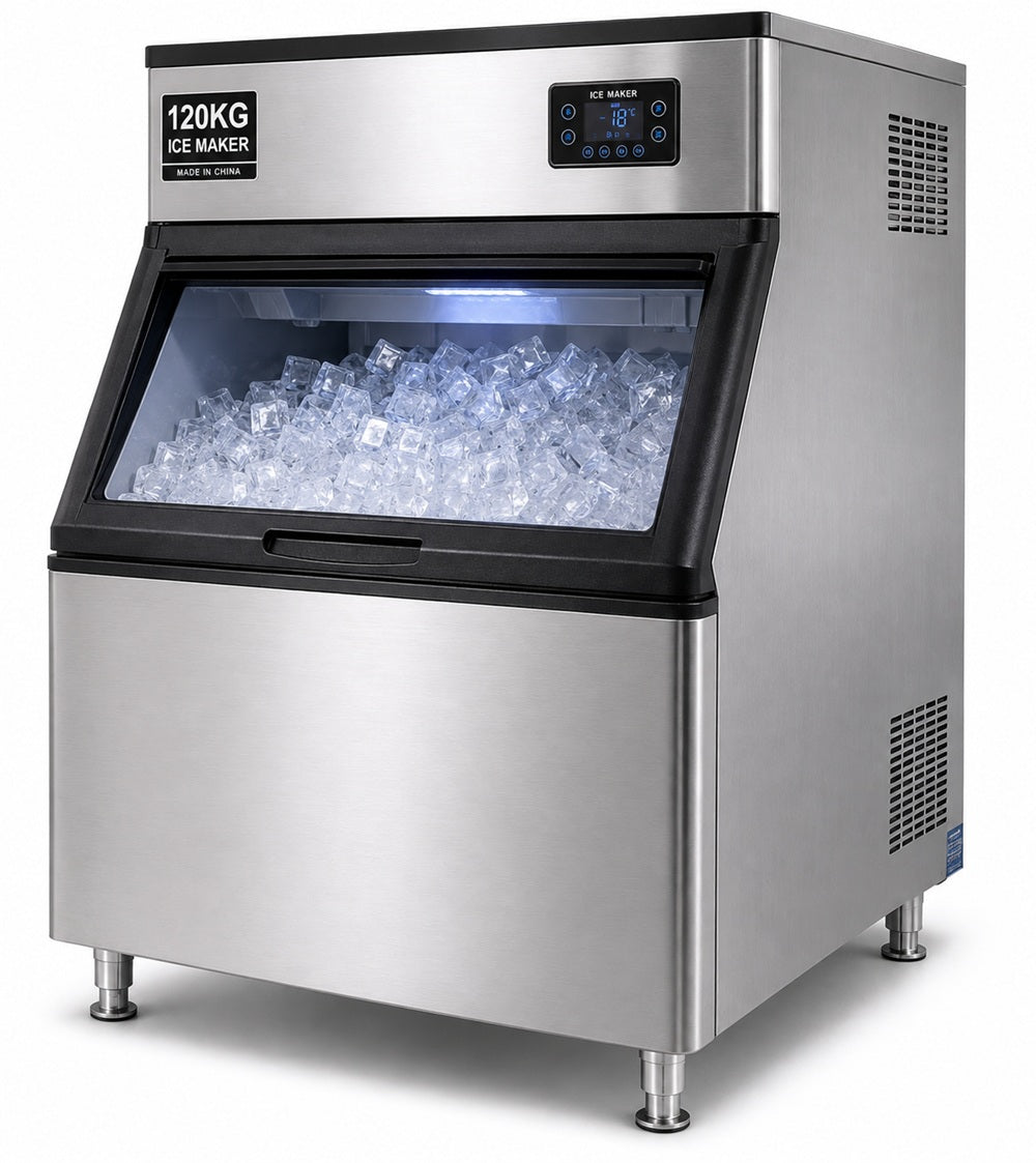 120KG Commercial Ice Maker Machine – Automatic Stainless Steel Ice Cube Maker