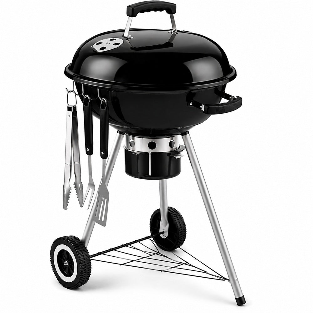 17-Inch Kettle Charcoal Barbecue Grill – Portable Outdoor BBQ Grill with Lid & Wheels