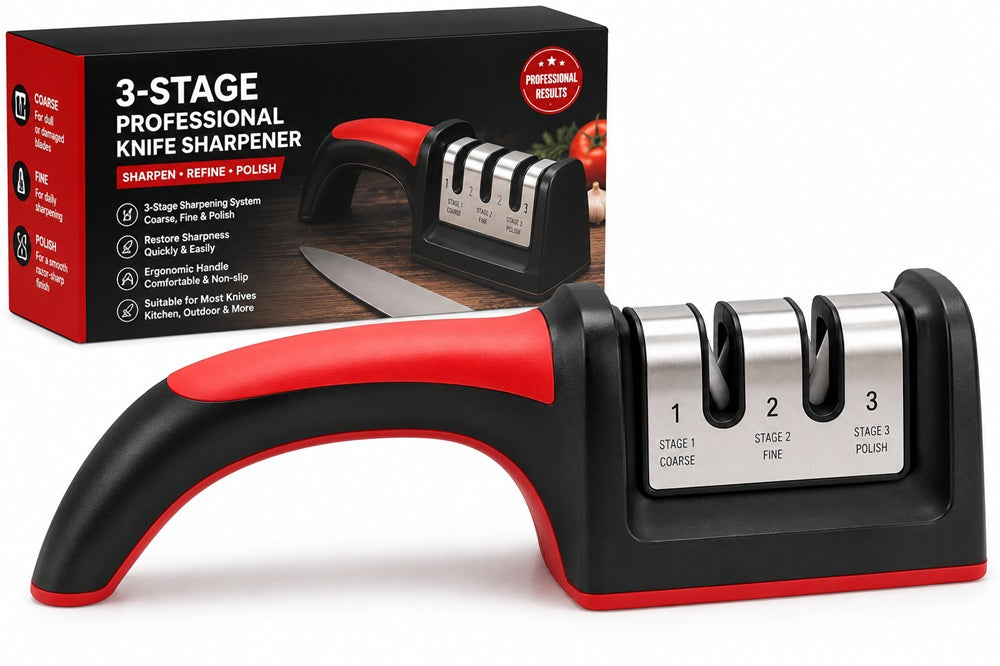 3-Stage Professional Knife Sharpener – Manual Kitchen Knife Sharpening Tool