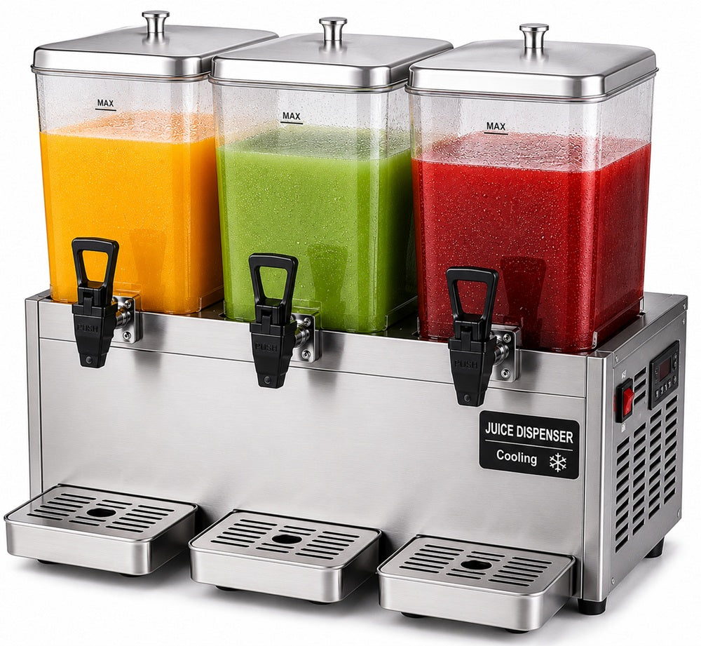 Commercial 3-Tank Juice Dispenser – Stainless Steel Cold Beverage Machine