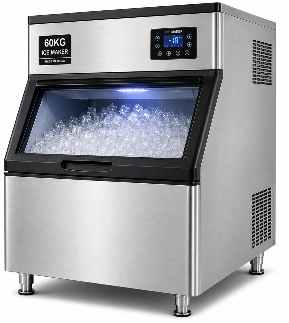 60KG Commercial Ice Maker Machine – Automatic Stainless Steel Ice Cube Maker