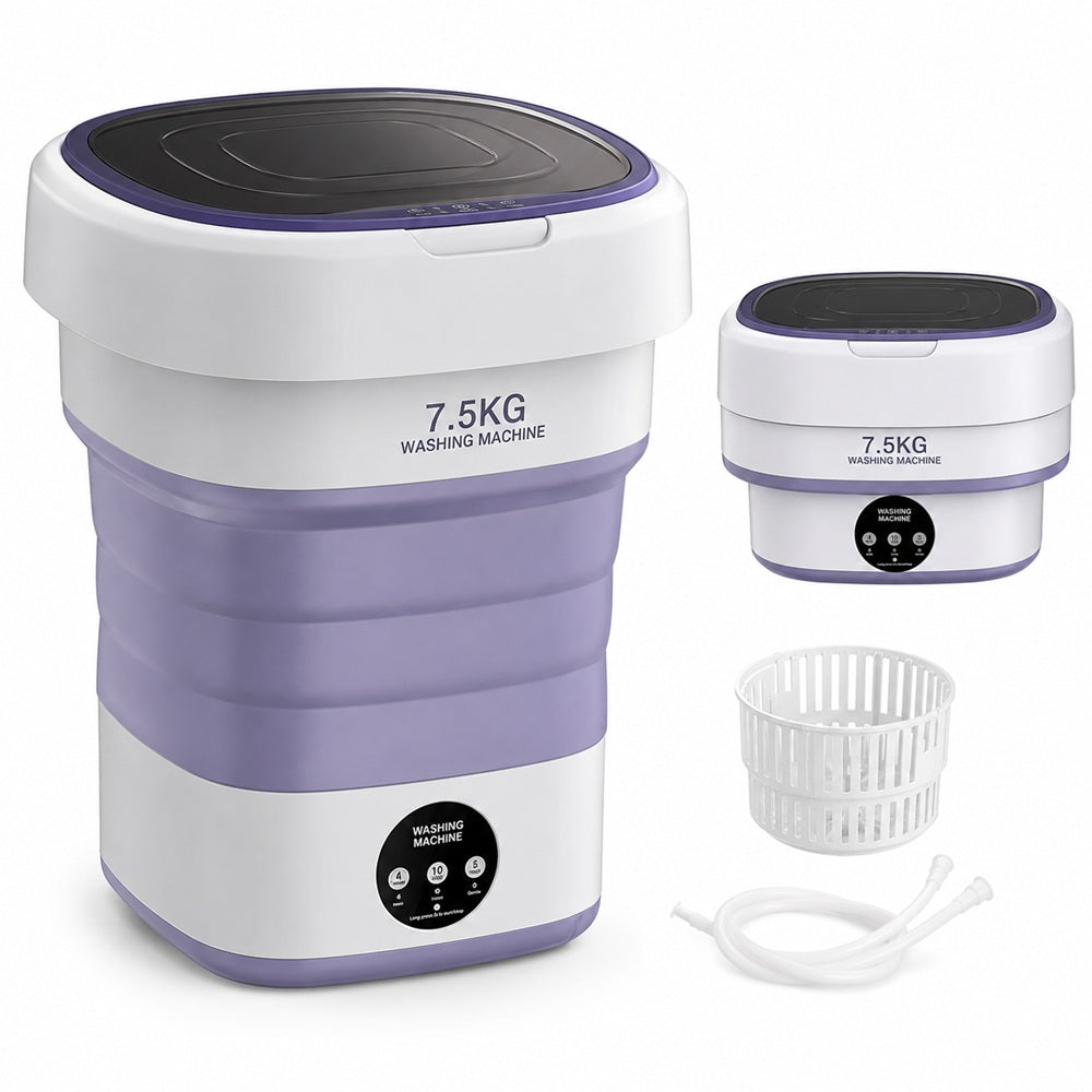 7.5KG Electric Foldable Portable Washing Machine – Compact Mini Washer with Spin Function