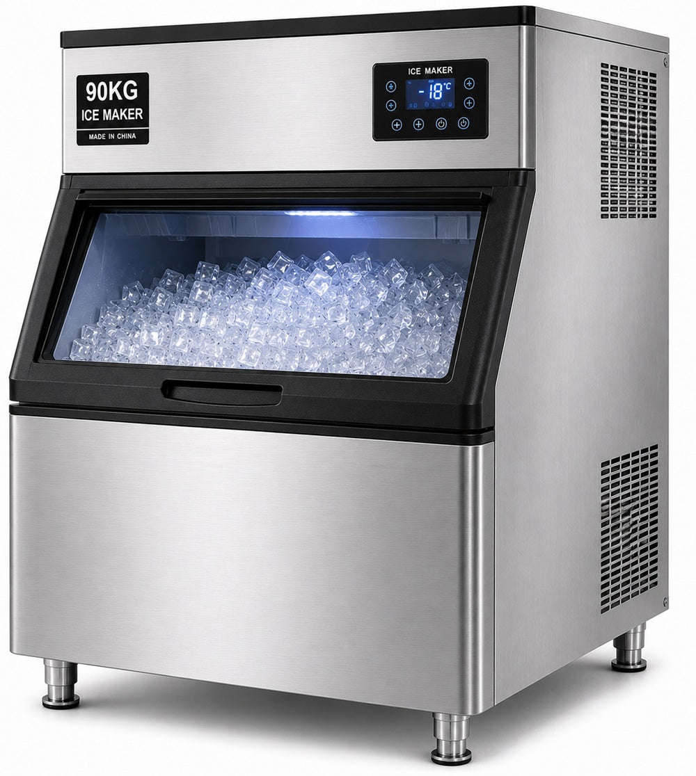 90KG Commercial Ice Maker Machine – Automatic Stainless Steel Ice Cube Maker