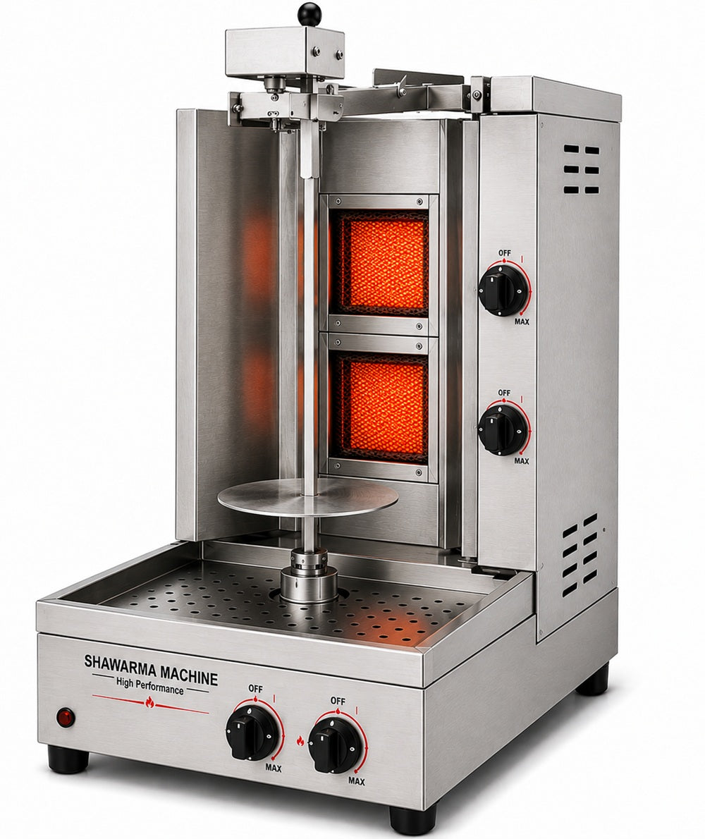 Commercial 2-Burner Gas Shawarma Machine – Stainless Steel Vertical Doner & Kebab Grill