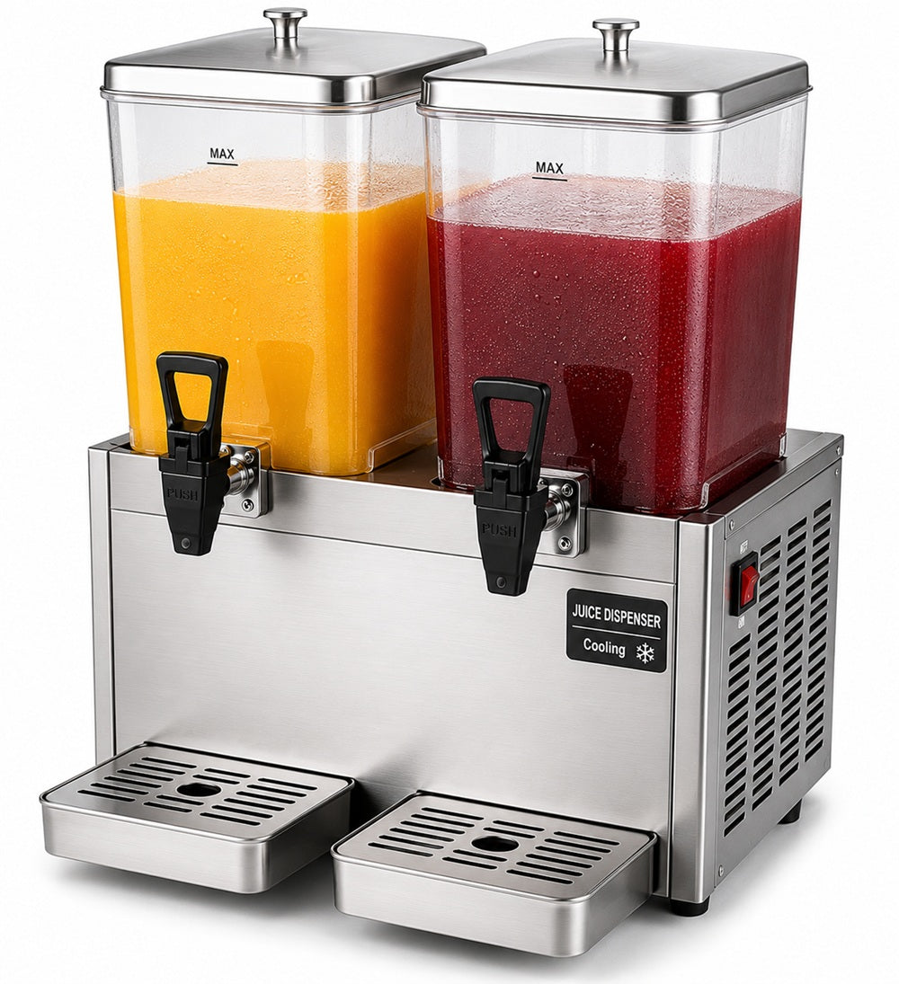 Commercial 2-Tank Juice Dispenser – Stainless Steel Cold Beverage Machine