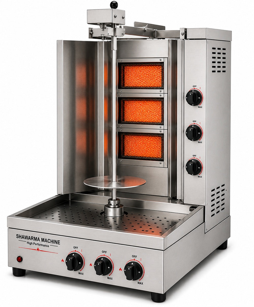Commercial 3-Burner Gas Shawarma Machine – Stainless Steel Vertical Doner & Kebab Grill