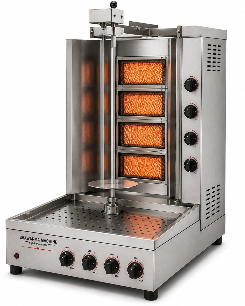 Commercial 4-Burner Gas Shawarma Machine – Heavy-Duty Stainless Steel Vertical Doner & Kebab Grill