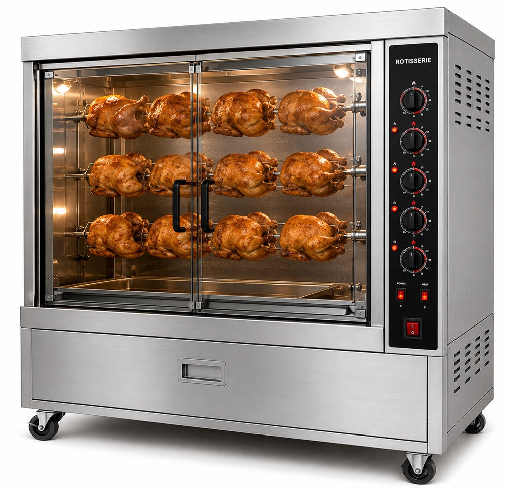 Commercial Electric Rotisserie Oven – 12–16 Chicken Capacity Stainless Steel Roaster