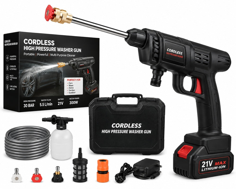 Cordless High Pressure Washer Gun – Portable Rechargeable Car & Home Cleaner
