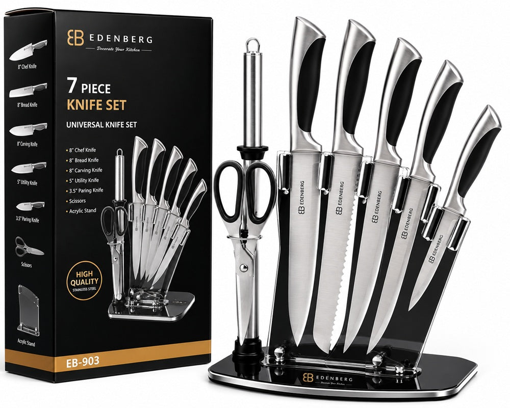 Edenberg 7 Piece Stainless Steel Kitchen Knife Set with Stand