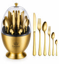 Executive Egg-Shaped 36-Piece Stainless Steel Cutlery Set with Rotating Stand – Gold Finish