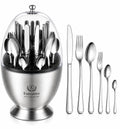 Executive Egg-Shaped 36-Piece Stainless Steel Cutlery Set with Rotating Stand – Silver