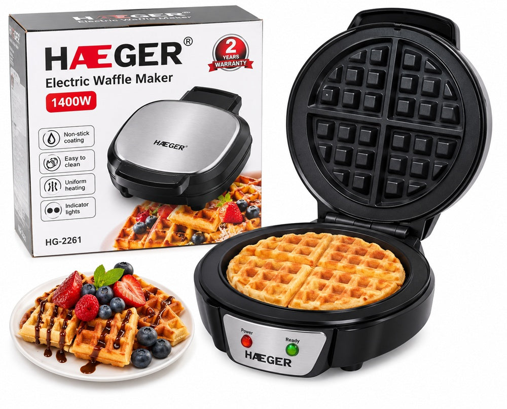 Haeger Electric Waffle Maker – Non-Stick Belgian Waffle Machine 1400W