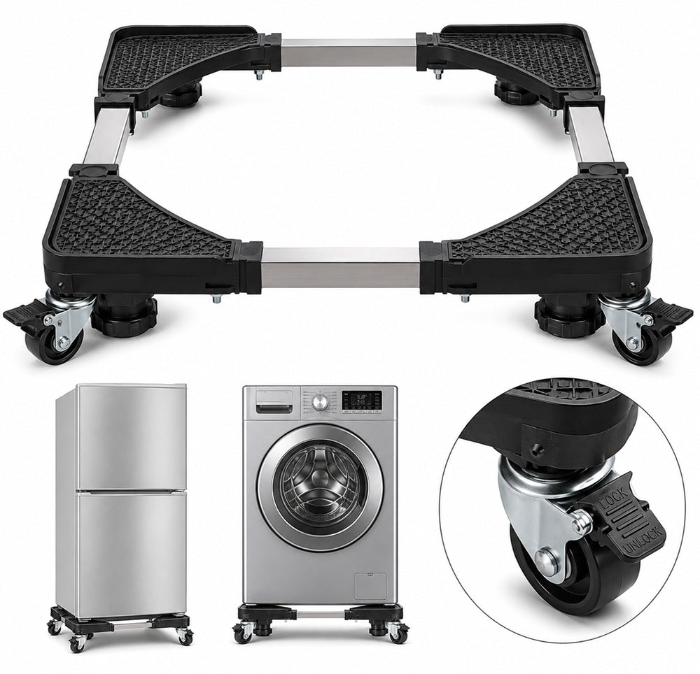 Heavy Duty Adjustable Refrigerator & Washing Machine Base – Mobile Appliance Stand with Lockable Wheels