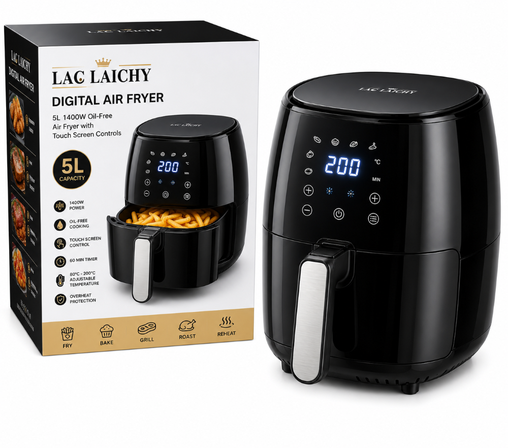 LAC LAICHY Digital Air Fryer – 5L 1400W Oil-Free Air Fryer with Touch Screen Controls