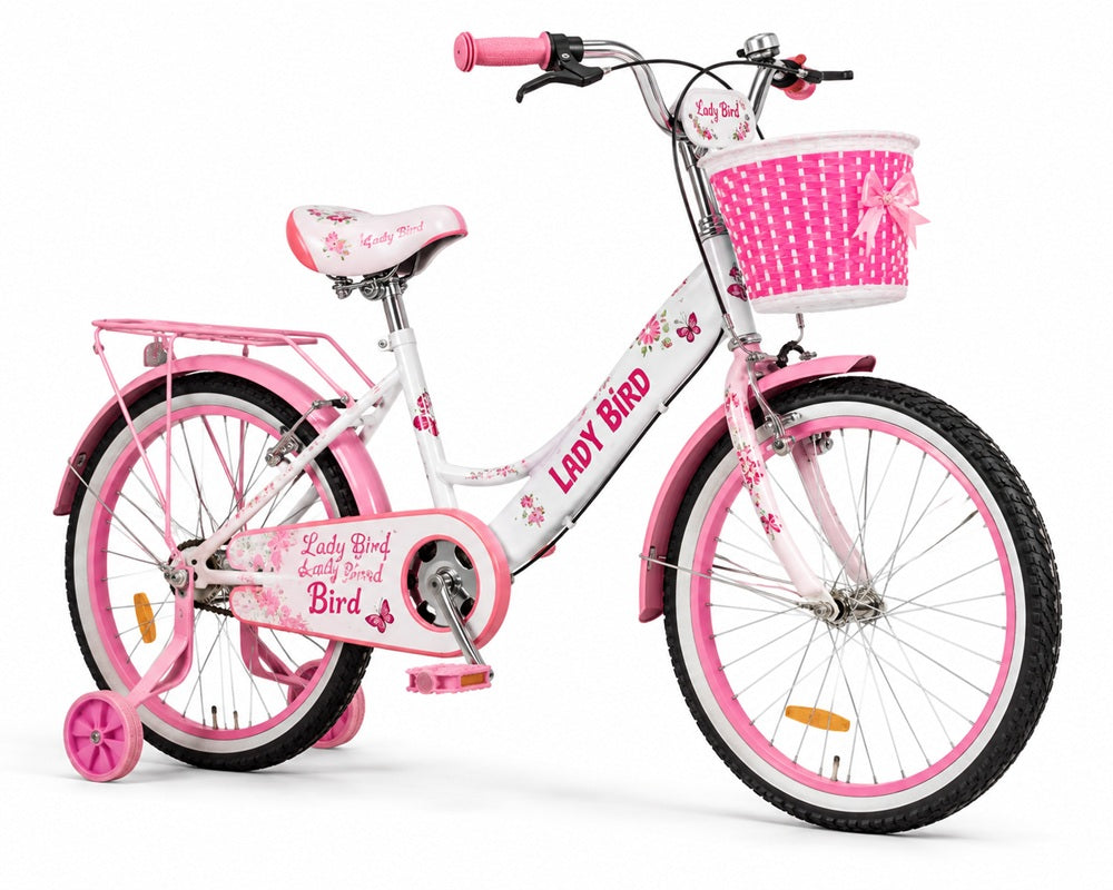 Lady Bird 16-Inch Girls Bicycle with Training Wheels – Kids Bike with Basket & Rear Carrier