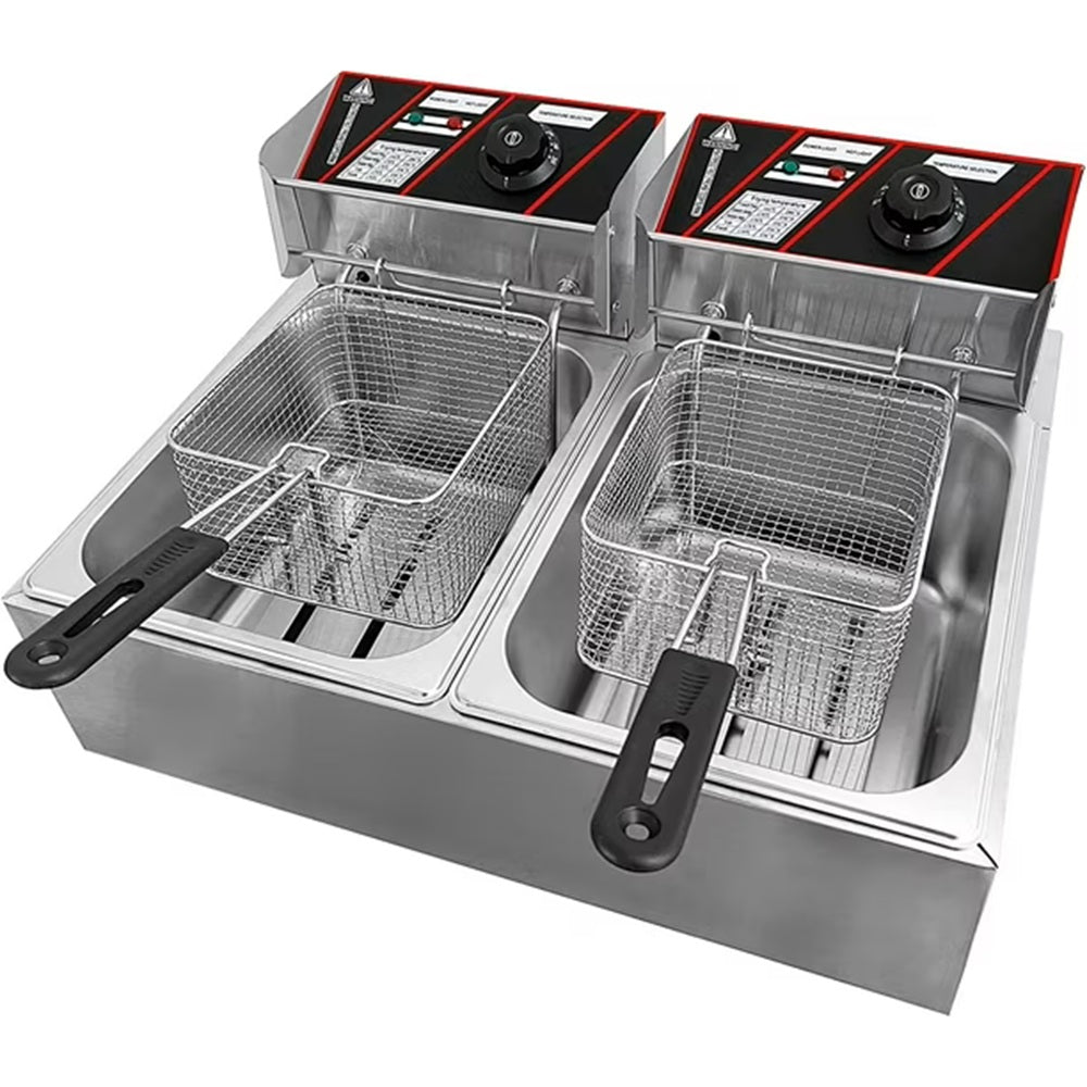 Macro Double Tank Electric Deep Fryer 12L – Commercial Stainless Steel Countertop Fryer