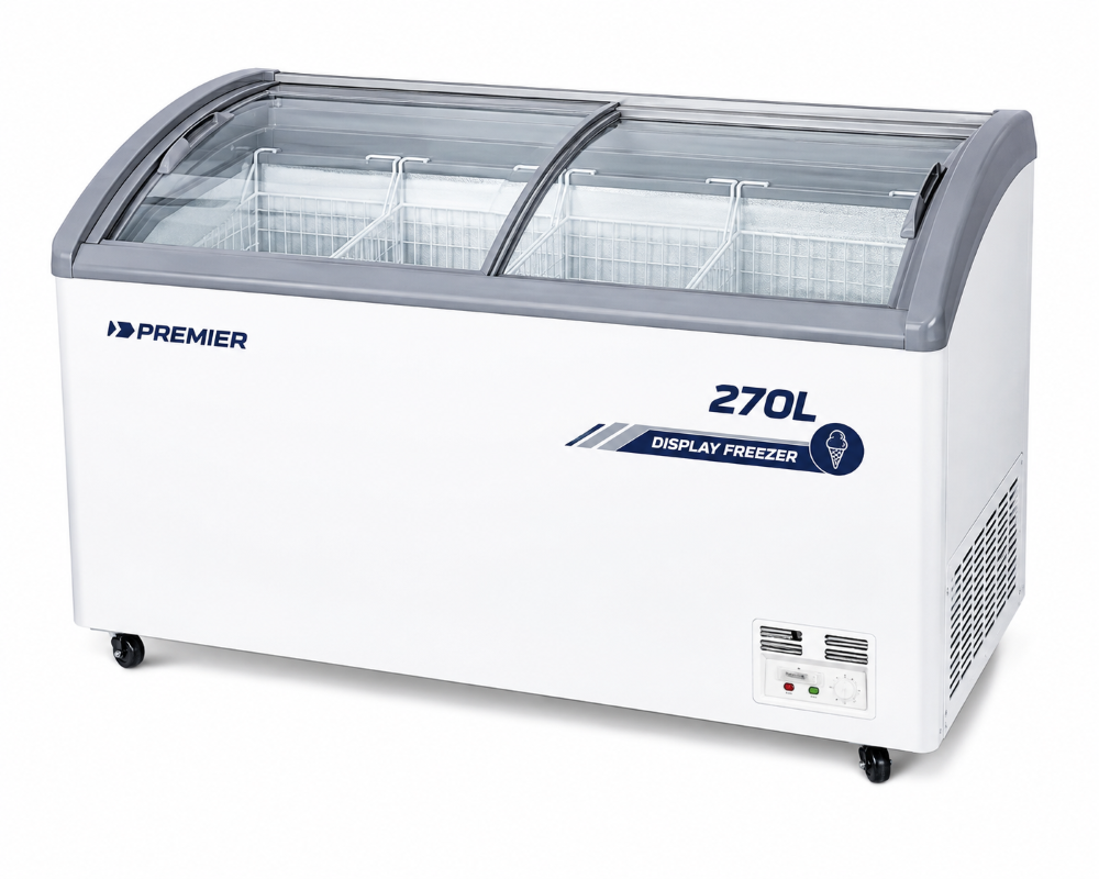 Premier 270L Glass Top Display Freezer – Commercial Ice Cream Showcase Freezer