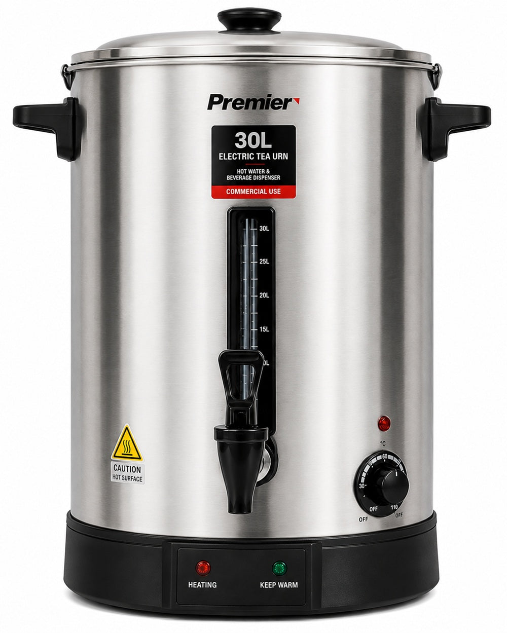 Premier 30 Litre Electric Tea Urn PM-TURN30L – Commercial Stainless Steel Hot Water & Beverage Dispenser