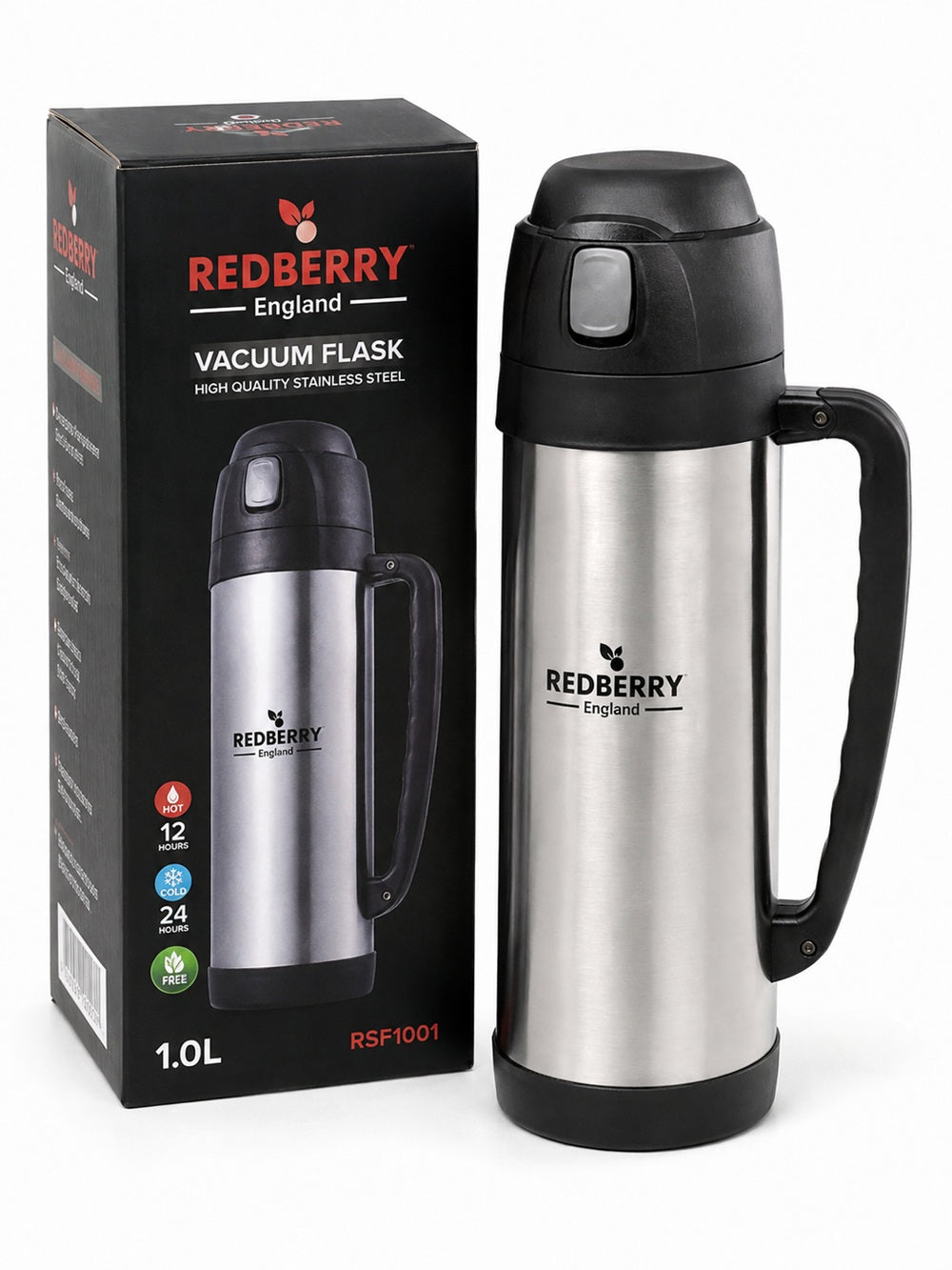 Redberry 1 Litre Stainless Steel Vacuum Flask – Double Wall Insulated Thermal Coffee Flask (RSF1001)