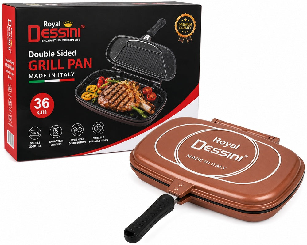 Royal Dessini 36cm Double Sided Grill Pan – Non-Stick Double Frying Pan
