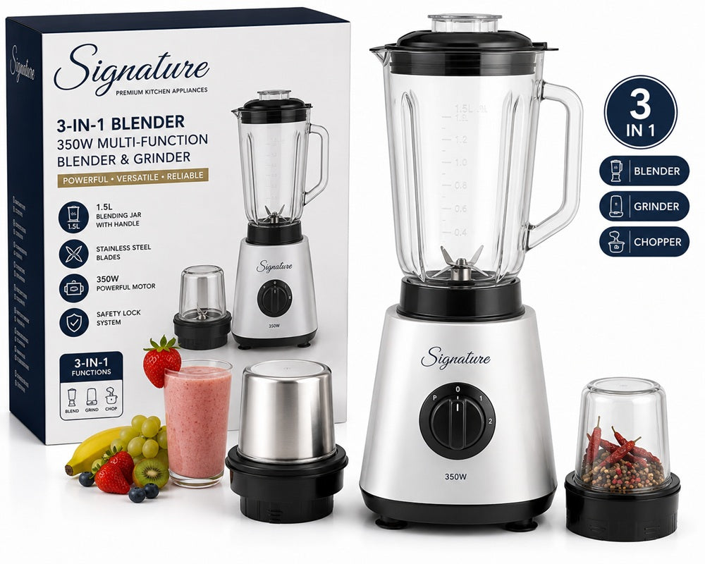 Signature 3-in-1 Blender – 350W Multi-Function Blender & Grinder (1.5L)