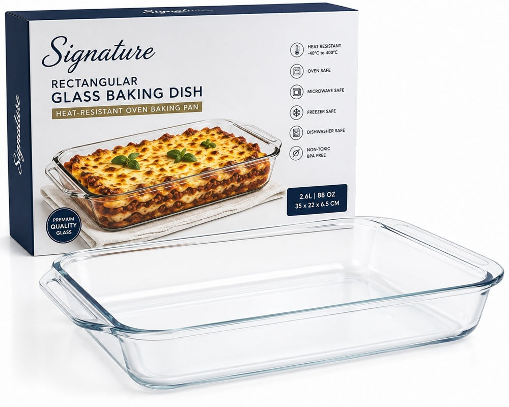 Signature Rectangular Glass Baking Dish – Heat-Resistant Oven Baking Pan