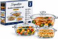 Signature Set of 3 Heat-Resistant Glass Casserole Dishes with Lids – Borosilicate Bakeware Set