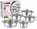 Smart Raha 10 Piece Stainless Steel Cookware Set – Premium Cooking Pots with Glass Lids