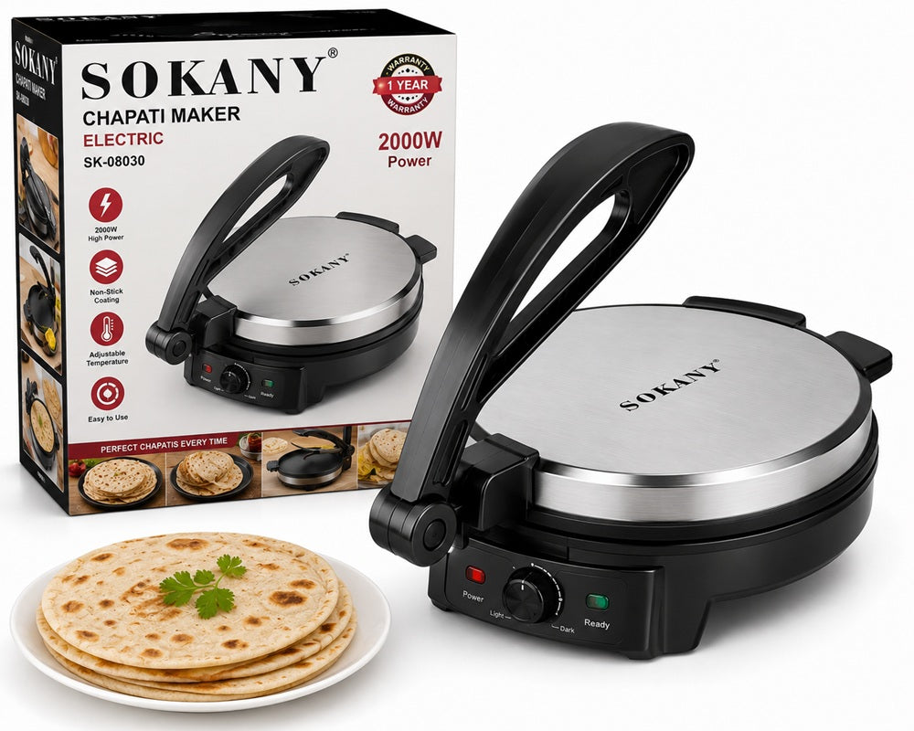Sokany Electric Chapati Maker – 2000W Non-Stick Roti & Tortilla Press