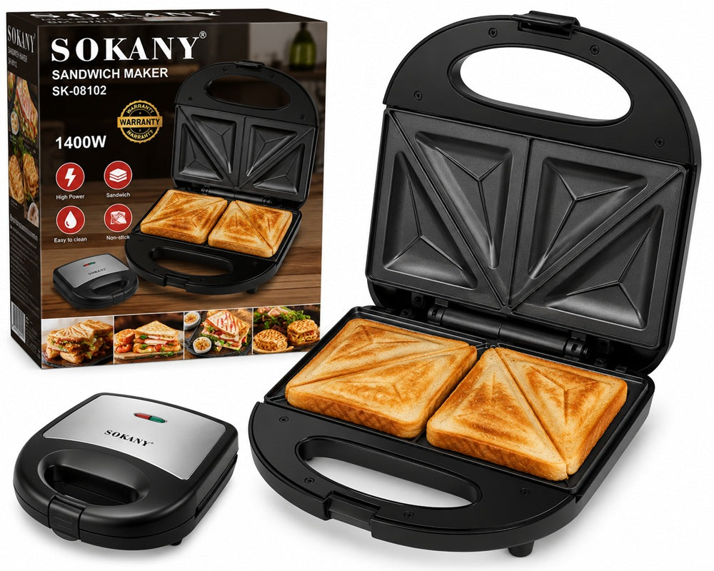 Sokany SK-08102 Sandwich Maker 1400W – Non-Stick Double Slice Toaster