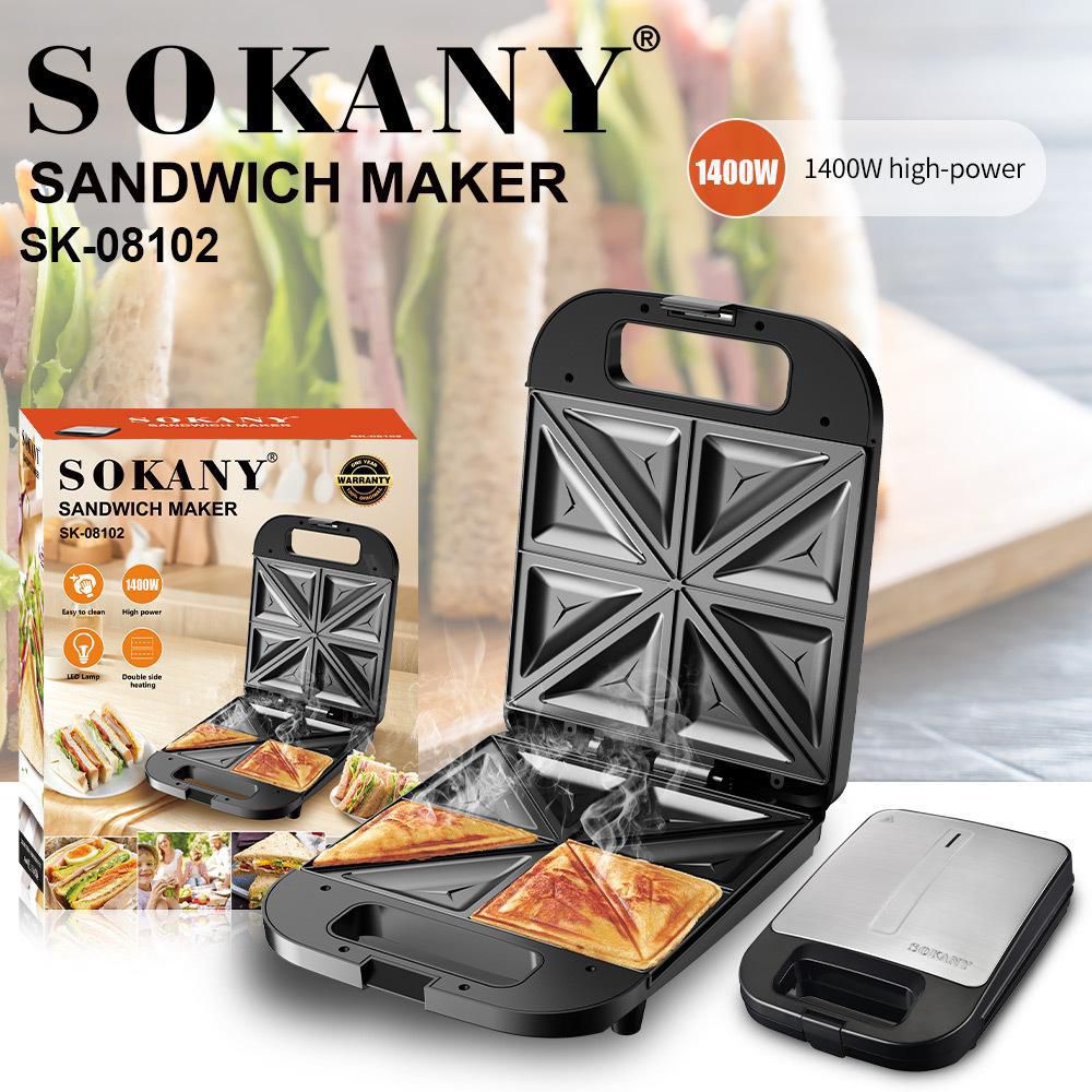 Sokany SK-08102 Sandwich Maker 1400W – Non-Stick Double Slice Toaster