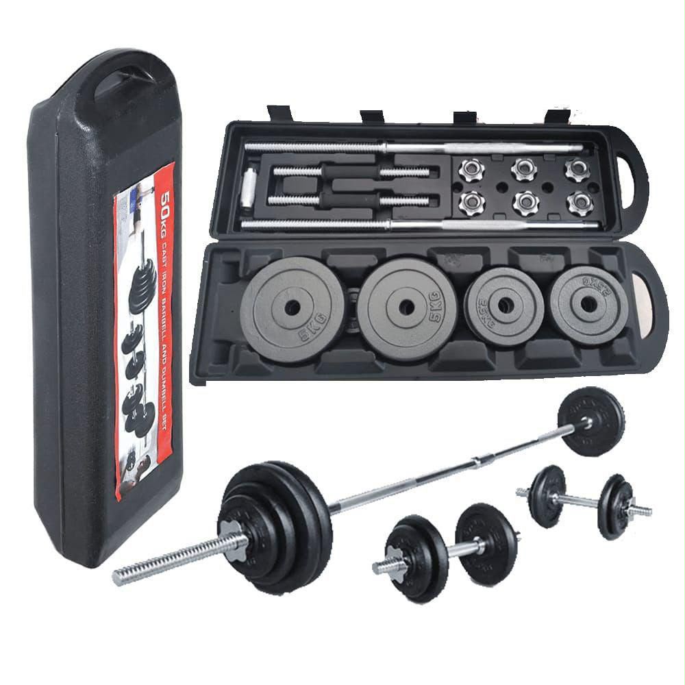 50KG Adjustable Barbell & Dumbbell Weight Set with Carry Case