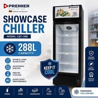 Premier LSC-288 288-Litre Glass Door Showcase Chiller – Commercial Display Refrigerator