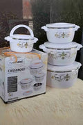 White 4-Piece Insulated Casserole Hotpot Set – Food Warmer Serving Bowls with Carry Handle