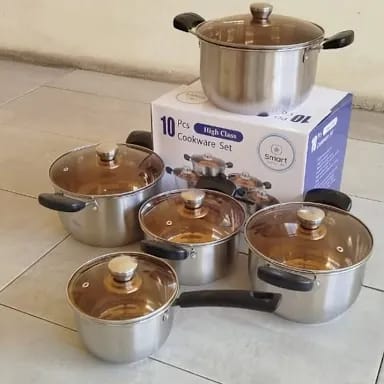 Smart Raha 10 Piece Stainless Steel Cookware Set – Premium Cooking Pots with Glass Lids