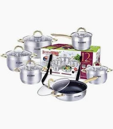 Bominox 12-Piece Stainless Steel Cookware Set – Premium Cooking Pots with Glass Lids