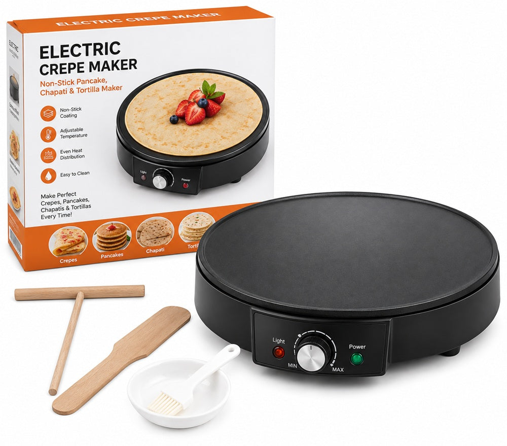 Electric Crepe Maker – Non-Stick Pancake, Chapati & Tortilla Maker