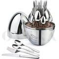 Executive Egg-Shaped 36-Piece Stainless Steel Cutlery Set with Rotating Stand – Silver