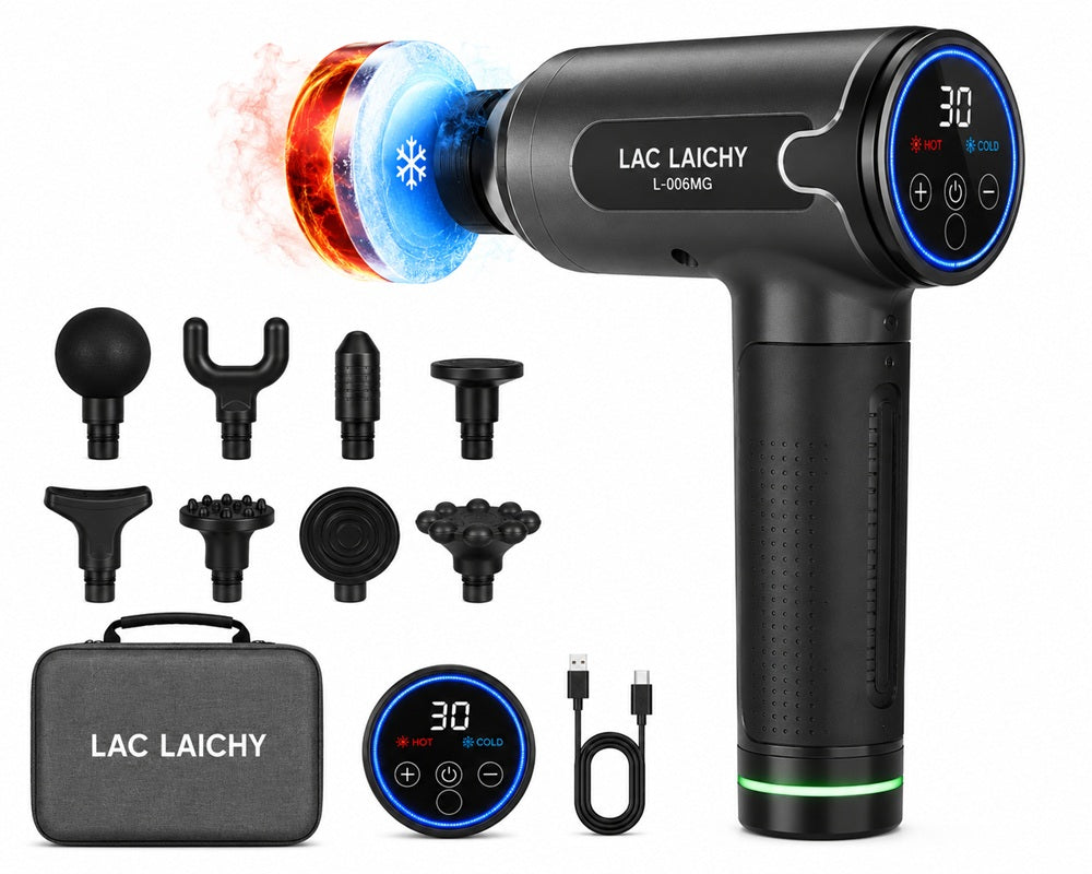 LAC LAICHY L-006MG Heat & Cold Massage Gun – Rechargeable Deep Tissue Percussion Massager with 8 Massage Heads