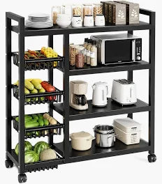 Multi-Layer 4-Tier Kitchen Storage Rack with Wheels – Heavy Duty Microwave & Pantry Organizer