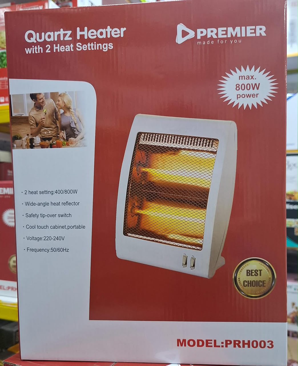 Premier Quartz Heater 800W – 2 Heat Settings Portable Electric Room Heater (PRH003)