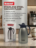 Buy the Redberry 1 Litre Stainless Steel Vacuum Flask RSF1001 with double-wall vacuum insulation, secure push-button lid, and ergonomic handle. Keeps drinks hot or cold for hours—perfect for home, office, travel, and hospitality use.