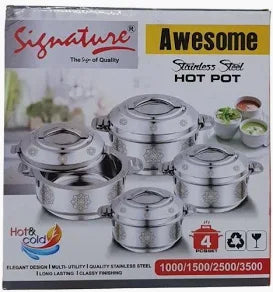 Signature Awesome 4-Piece Stainless Steel Hot Pot Set – Insulated Food Warmer Casserole Set