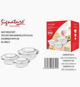 Signature Set of 3 Heat-Resistant Glass Casserole Dishes with Lids – Borosilicate Bakeware Set