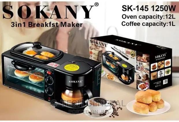 Sokany 3-in-1 Breakfast Maker SK-145 – Coffee Maker, Oven & Frying Pan (1250W)